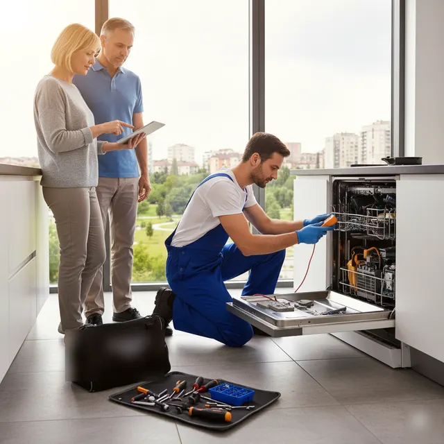 İzmir'de bulaşık makinesi arızasına bakan servis teknisyeni